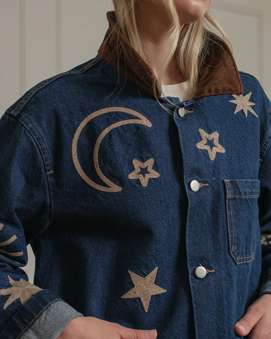 Celestial Embroidered Denim Jacket - Image 4