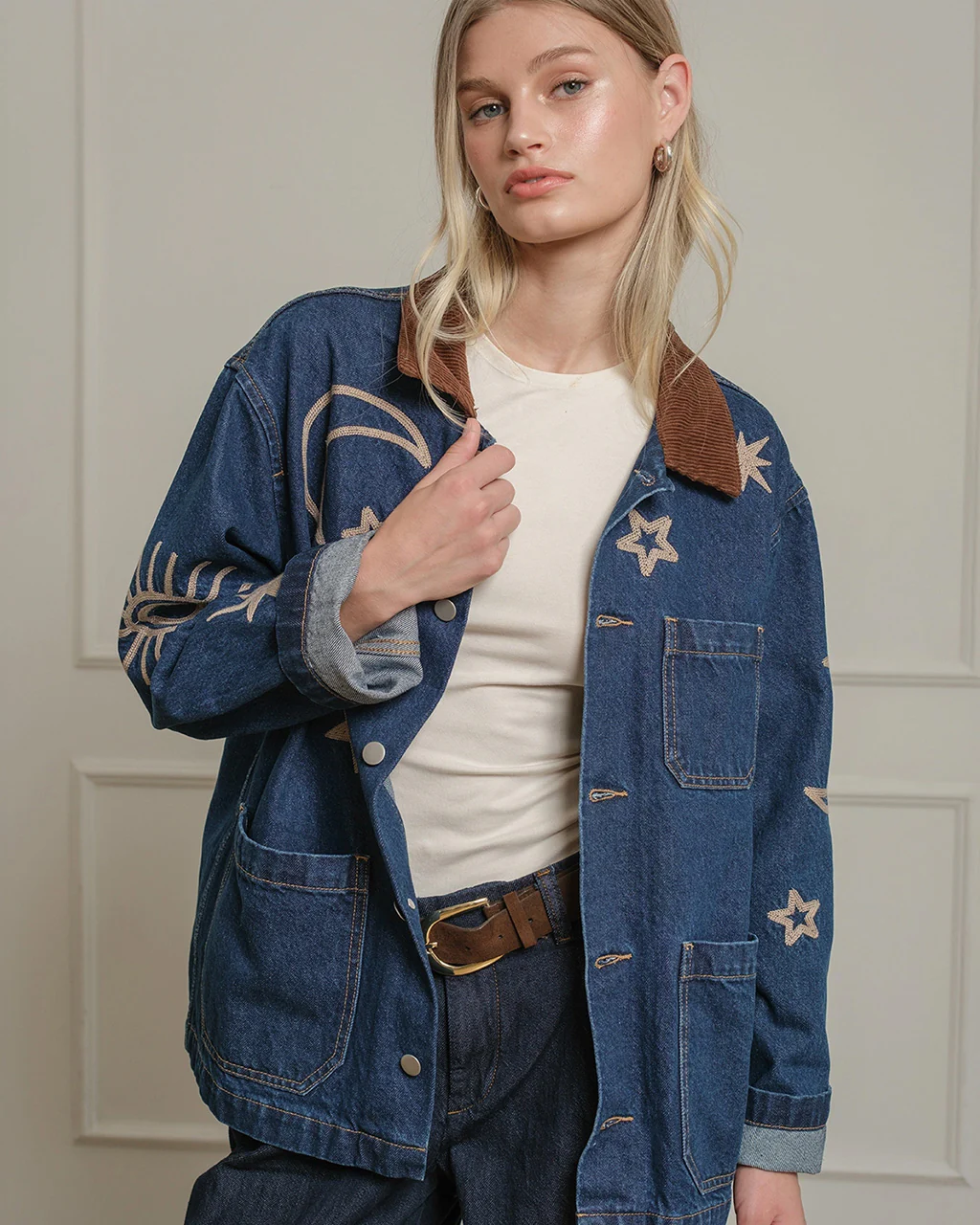 Celestial Embroidered Denim Jacket - Image 5