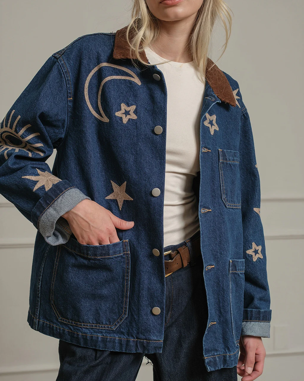 Celestial Embroidered Denim Jacket - Image 7