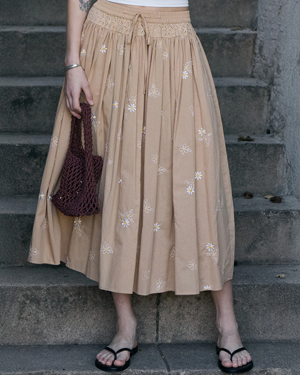 Daisy Embroidered Smocked Midi Skirt - Image 3