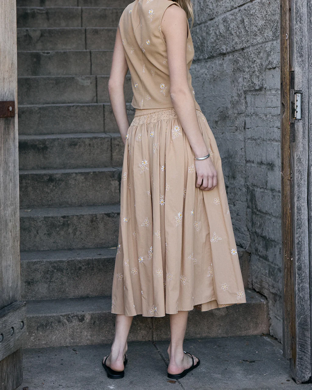 Daisy Embroidered Smocked Midi Skirt - Image 4