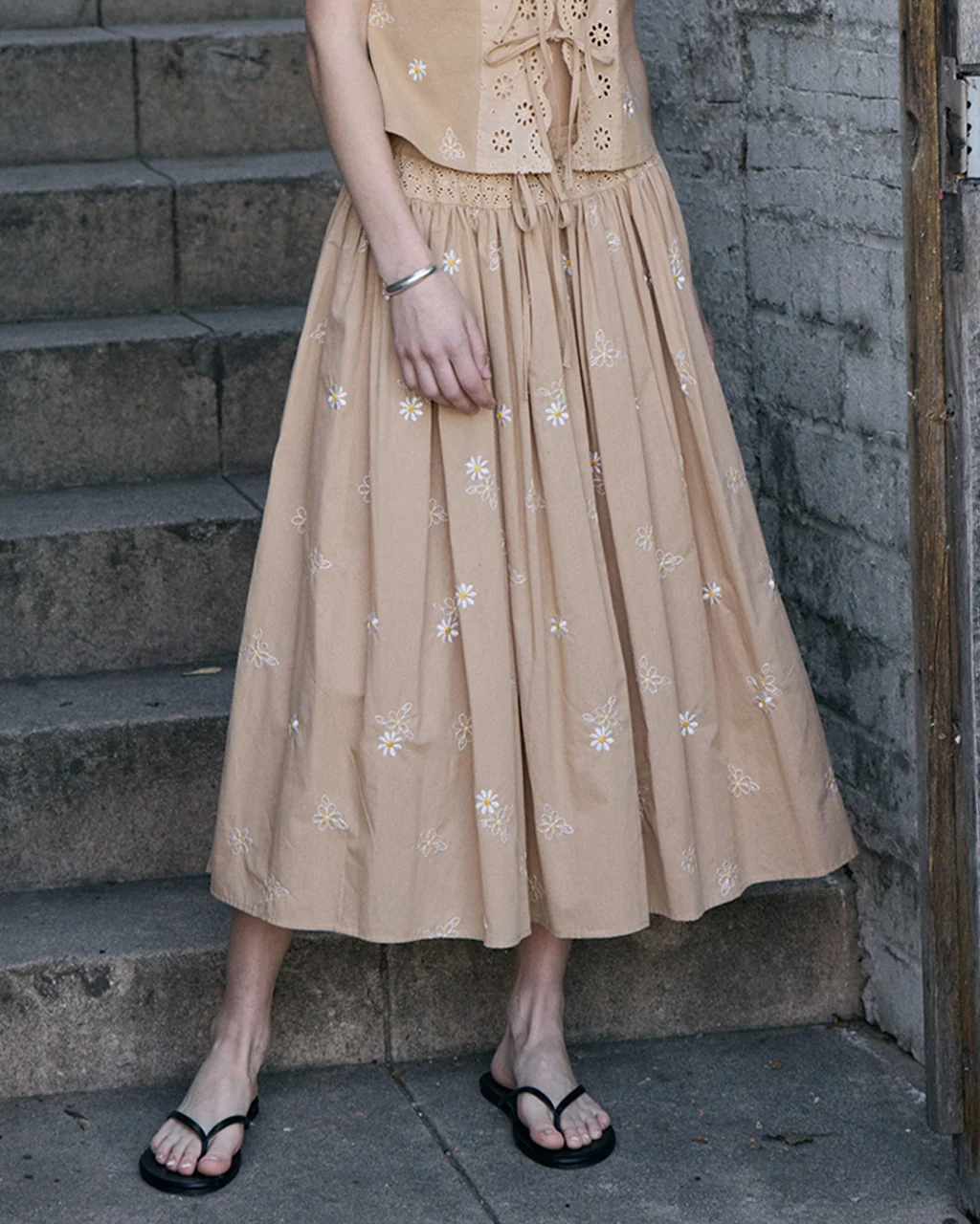Daisy Embroidered Smocked Midi Skirt - Image 5