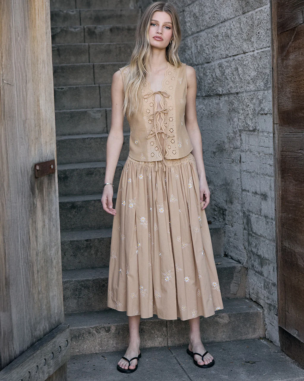 Daisy Embroidered Smocked Midi Skirt - Image 6