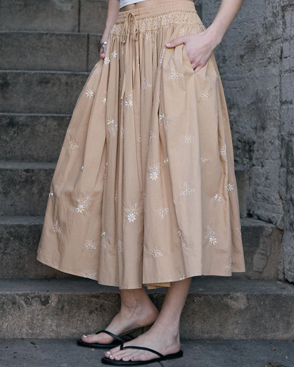 Daisy Embroidered Smocked Midi Skirt - Image 7