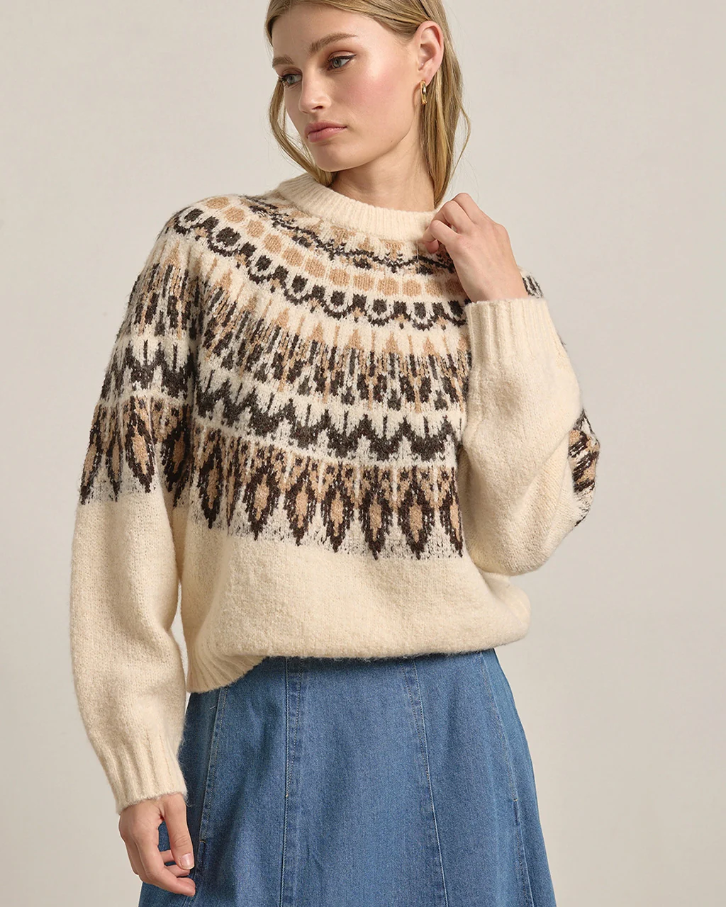 Nordic Pattern Knit Sweater - Ivory Mix - Image 4