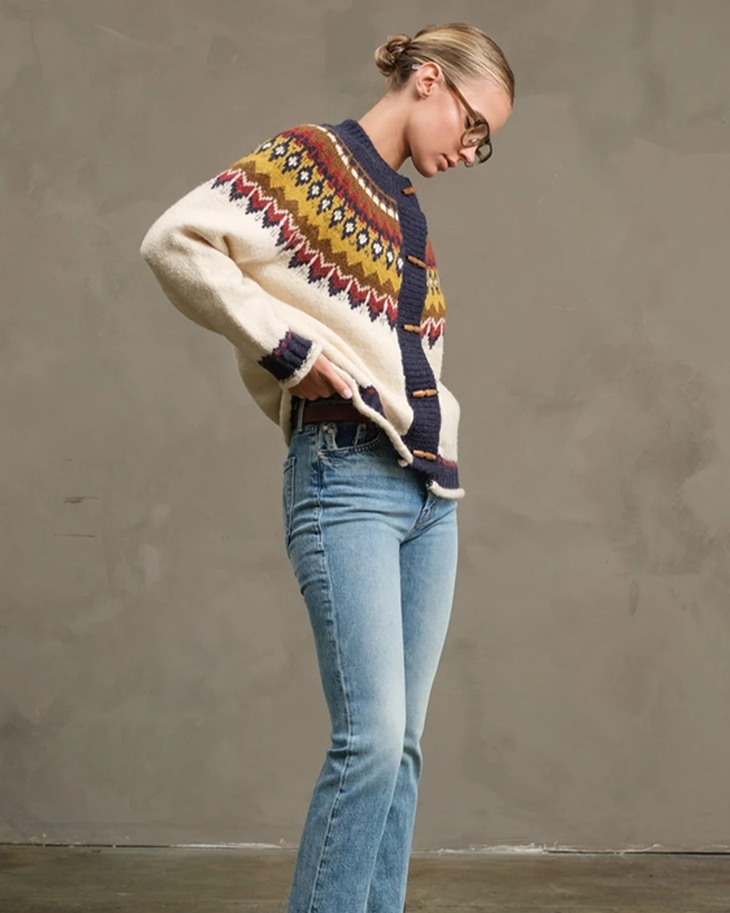 Nordic Pattern Toggle Knit Cardigan - Image 3