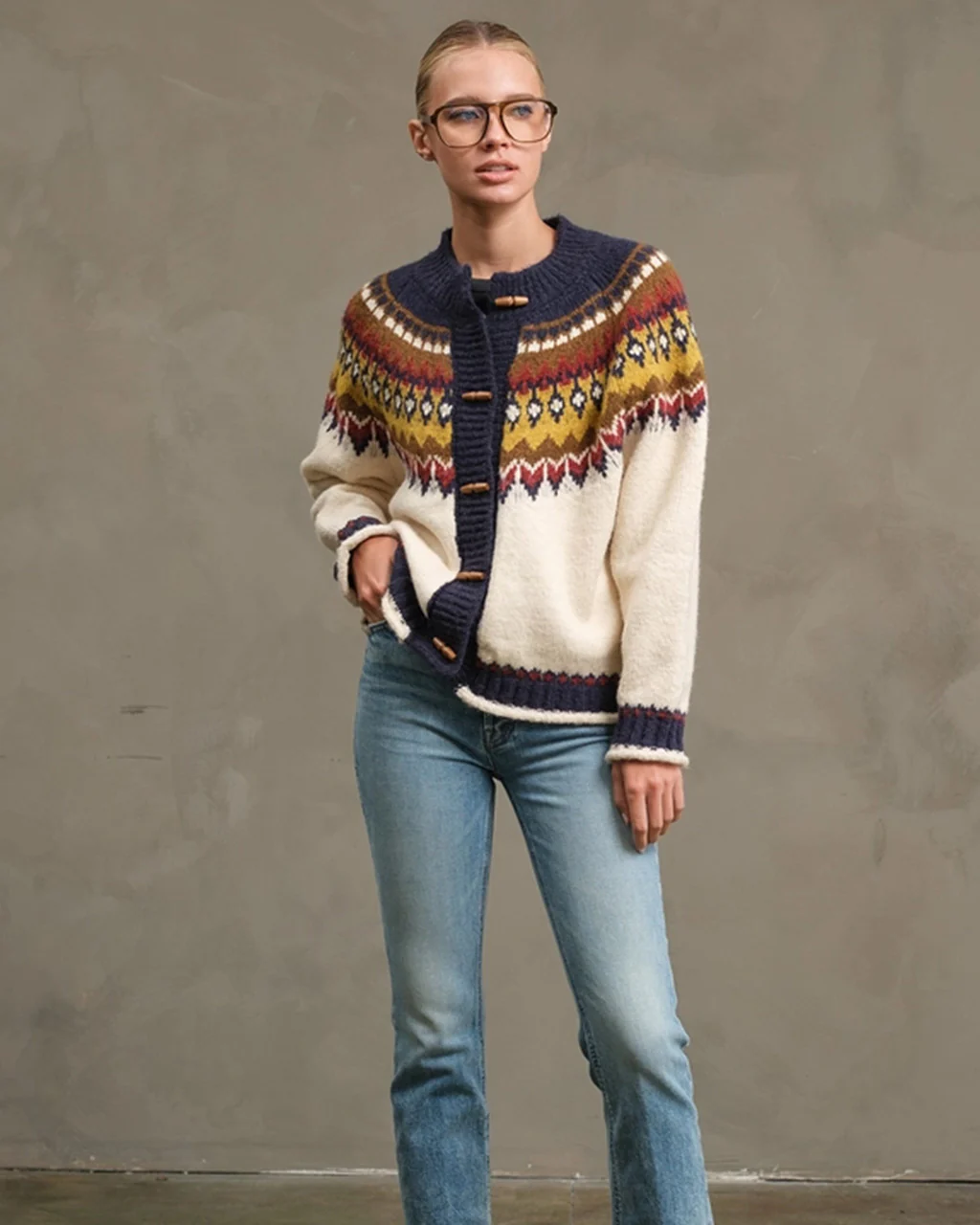 Nordic Pattern Toggle Knit Cardigan - Image 5
