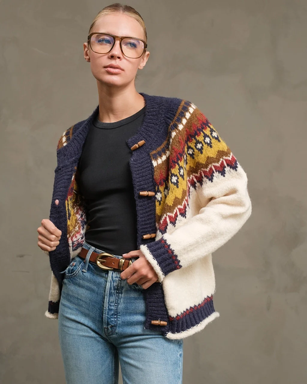 Nordic Pattern Toggle Knit Cardigan - Image 6